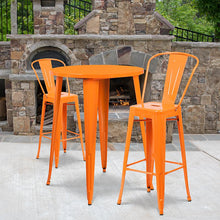 Load image into Gallery viewer, 30" Round Orange Metal Indoor-Outdoor Bar Table Set with 2 Cafe Stools