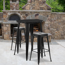 Load image into Gallery viewer, 30" Round Black Metal Indoor-Outdoor Bar Table Set with 2 Seat Backless Stools