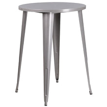 Load image into Gallery viewer, 30" Round Silver Metal Indoor-Outdoor Bar Table Set with 2 Seat Backless Stools