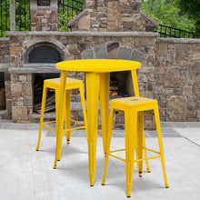 Load image into Gallery viewer, 30" Round Yellow Metal Indoor-Outdoor Bar Table Set with 2 Seat Backless Stools