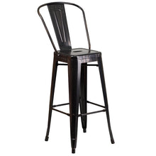 Load image into Gallery viewer, 30" Round Black-Antique Gold Metal Indoor-Bar Table Set with 4 Cafe Stools