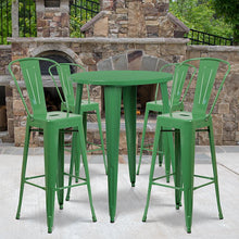 Load image into Gallery viewer, 30" Round Green Metal Indoor-Outdoor Bar Table Set with 4 Cafe Stools