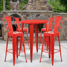 Load image into Gallery viewer, 30" Round Red Metal Indoor-Outdoor Bar Table Set with 4 Cafe Stools