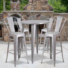 Load image into Gallery viewer, 30" Round Silver Metal Indoor-Outdoor Bar Table Set with 4 Cafe Stools