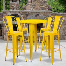 Load image into Gallery viewer, 30" Round Yellow Metal Indoor-Outdoor Bar Table Set with 4 Cafe Stools