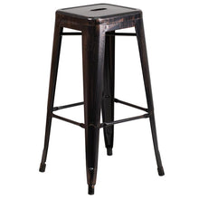 Load image into Gallery viewer, 30" Round Black-Antique Gold Metal Indoor-Bar Table Set with 4 Seat Stools