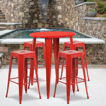 Load image into Gallery viewer, 30" Round Red Metal Indoor-Outdoor Bar Table Set with 4 Seat Backless Stools