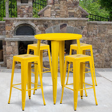 Load image into Gallery viewer, 30" Round Yellow Metal Indoor-Outdoor Bar Table Set with 4 Seat Backless Stools