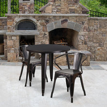 Load image into Gallery viewer, 30" Round Black-Antique Gold Metal Indoor-Outdoor Table Set with 2 Arm Chairs