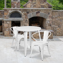 Load image into Gallery viewer, 30" Round White Metal Indoor-Outdoor Table Set with 2 Arm Chairs