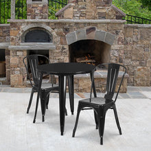 Load image into Gallery viewer, 30" Round Black Metal Indoor-Outdoor Table Set with 2 Cafe Chairs