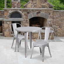 Load image into Gallery viewer, 30" Round Silver Metal Indoor-Outdoor Table Set with 2 Cafe Chairs
