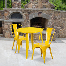 Load image into Gallery viewer, 30" Round Yellow Metal Indoor-Outdoor Table Set with 2 Cafe Chairs