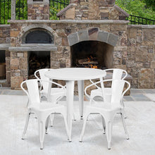 Load image into Gallery viewer, 30" Round White Metal Indoor-Outdoor Table Set with 4 Arm Chairs