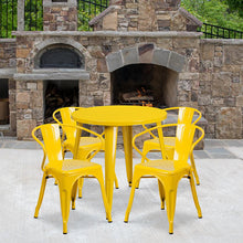 Load image into Gallery viewer, 30" Round Yellow Metal Indoor-Outdoor Table Set with 4 Arm Chairs