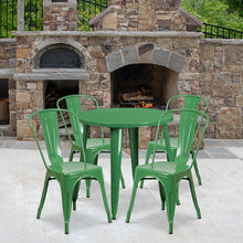 Load image into Gallery viewer, 30" Round Green Metal Indoor-Outdoor Table Set with 4 Cafe Chairs