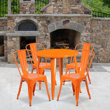 Load image into Gallery viewer, 30" Round Orange Metal Indoor-Outdoor Table Set with 4 Cafe Chairs