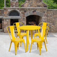 Load image into Gallery viewer, 30" Round Yellow Metal Indoor-Outdoor Table Set with 4 Cafe Chairs