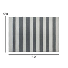 Load image into Gallery viewer, 5' x 7' Grey & White Striped Handwoven Cabana Style Stain Resistant Area Rug