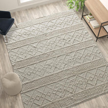 Load image into Gallery viewer, 8' x 10' Ivory Geometric Design Handwoven Area Rug - Wool/Polyester/Cotton Blend