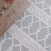 Load image into Gallery viewer, Geometric 8'x10' Area Rug - Hand Woven Gray Area Rug with Ivory Diamond Pattern