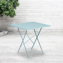 Load image into Gallery viewer, 28" Square Sky Blue Indoor-Outdoor Steel Folding Patio Table