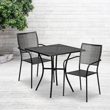 Load image into Gallery viewer, 28" Square Black Indoor-Outdoor Steel Patio Table Set with 2 Square Back Chairs