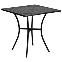 Load image into Gallery viewer, 28" Square Black Indoor-Outdoor Steel Patio Table Set with 4 Square Back Chairs