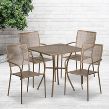 Load image into Gallery viewer, 28" Square Gold Indoor-Outdoor Steel Patio Table Set with 4 Square Back Chairs