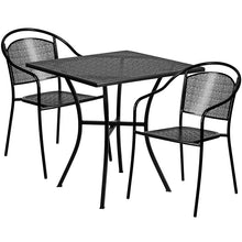 Load image into Gallery viewer, 28" Square Black Indoor-Outdoor Steel Patio Table Set with 2 Round Back Chairs