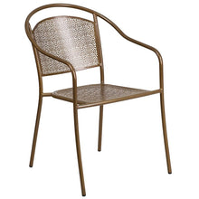 Load image into Gallery viewer, 28" Square Gold Indoor-Outdoor Steel Patio Table Set with 2 Round Back Chairs