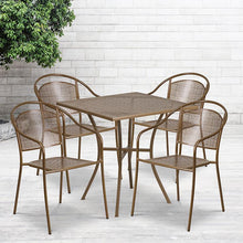 Load image into Gallery viewer, 28" Square Gold Indoor-Outdoor Steel Patio Table Set with 4 Round Back Chairs