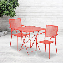Load image into Gallery viewer, 28" Coral Indoor-Outdoor Steel Folding Patio Table Set with 2 Back Chairs