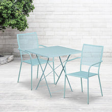 Load image into Gallery viewer, 28" Sky Blue Indoor-Outdoor Steel Folding Patio Table Set with 2 Back Chairs