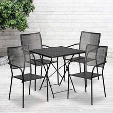 Load image into Gallery viewer, 28" Black Indoor-Outdoor Steel Folding Patio Table Set with 4 Back Chairs