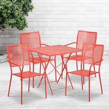 Load image into Gallery viewer, 28" Coral Indoor-Outdoor Steel Folding Patio Table Set with 4 Back Chairs
