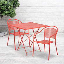 Load image into Gallery viewer, 28" Coral Indoor-Outdoor Steel Folding Patio Table Set with 2 Round Back Chairs