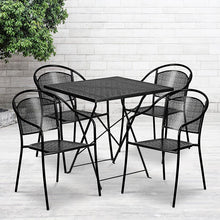 Load image into Gallery viewer, 28" Black Indoor-Outdoor Steel Folding Patio Table Set with 4 Round Back Chairs