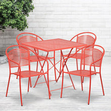 Load image into Gallery viewer, 28" Coral Indoor-Outdoor Steel Folding Patio Table Set with 4 Round Back Chairs