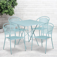 Load image into Gallery viewer, 28" Sky Blue Indoor-Steel Folding Patio Table Set with 4 Round Back Chairs
