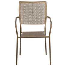 Load image into Gallery viewer, Commercial Grade Gold Indoor-Outdoor Steel Patio Arm Chair with Square Back