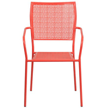 Load image into Gallery viewer, Commercial Grade Coral Indoor-Outdoor Steel Patio Arm Chair with Square Back