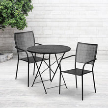 Load image into Gallery viewer, 30" Round Black Indoor-Outdoor Steel Folding Patio Table Set with 2 Back Chairs