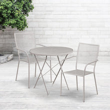 Load image into Gallery viewer, 30" Round Light Gray Indoor-Steel Folding Patio Table Set with 2 Back Chairs