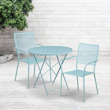 Load image into Gallery viewer, 30" Round Sky Blue Indoor-Steel Folding Patio Table Set with 2 Back Chairs