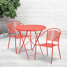 Load image into Gallery viewer, 30" Round Coral Indoor-Steel Folding Patio Table Set with 2 Round Back Chairs