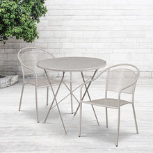Load image into Gallery viewer, 30" Round Light Gray Steel Folding Patio Table Set with 2 Round Back Chairs
