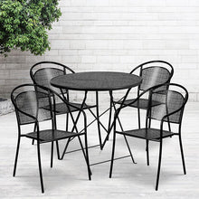 Load image into Gallery viewer, 30" Round Black Indoor-Steel Folding Patio Table Set with 4 Round Back Chairs