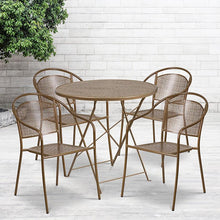 Load image into Gallery viewer, 30" Round Gold Indoor-Steel Folding Patio Table Set with 4 Round Back Chairs