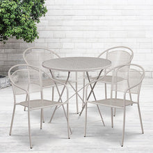 Load image into Gallery viewer, 30" Round Light Gray Steel Folding Patio Table Set with 4 Round Back Chairs